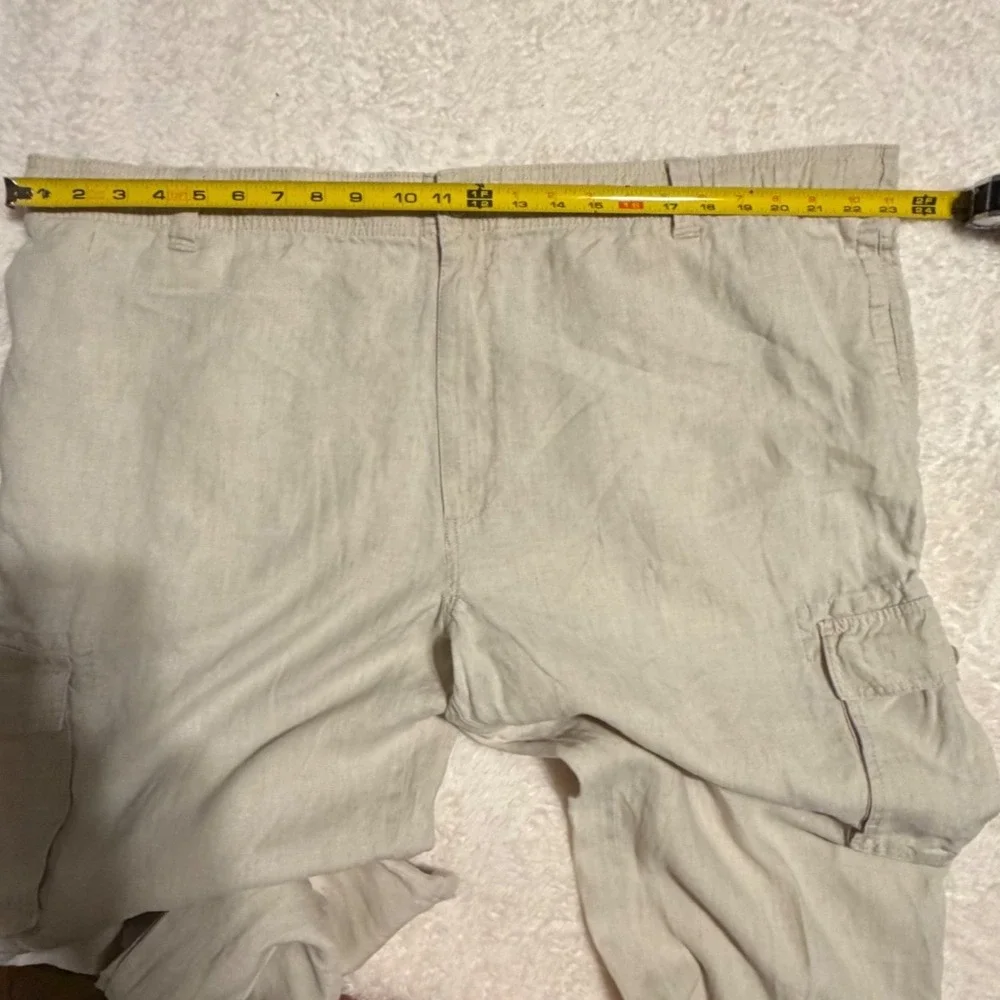 Caribbean Mens 100% Linen Cargo Pants Beige Tan Straight Leg 42x34 Summer Beach